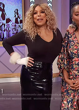 Wendy's black leather skirt on The Wendy Williams Show