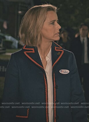Elizabeth's wool embroidered trim coat on Madam Secretary
