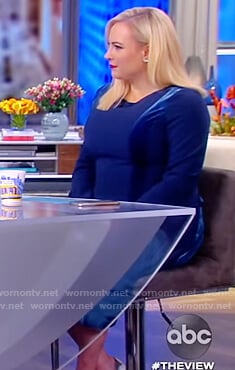 Meghan's blue velvet trim sheath dress on The View