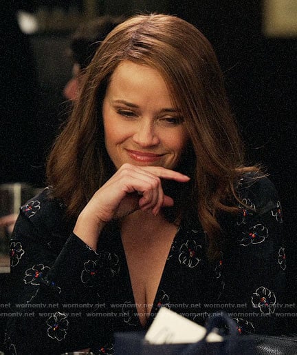 Bradley's black floral long sleeve dress on The Morning Show