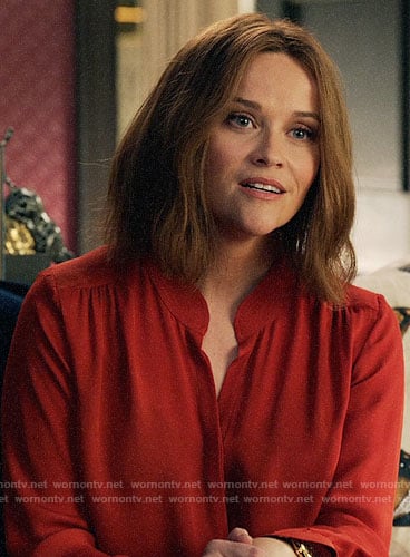 Bradley's red blouse on The Morning Show