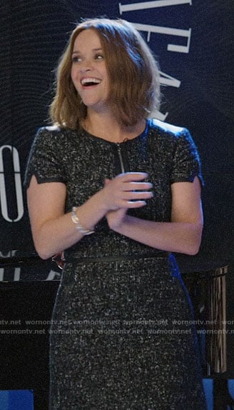 Bradley's tweed zip front dress on The Morning Show