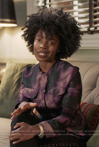 Briana's purple printed jacket on Bluff City Law