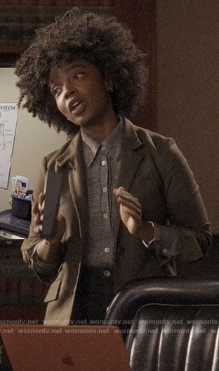 Briana's olive green blazer on Bluff City Law