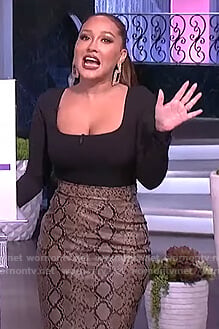 Adrienne's brown snakeskin pencil skirt on The Real