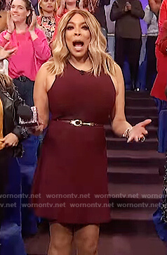 Wendy's burgundy sleeveless dress on The Wendy Williams Show