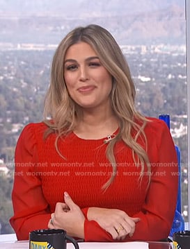 Carissa's red smocked mini dress on E! News Daily Pop