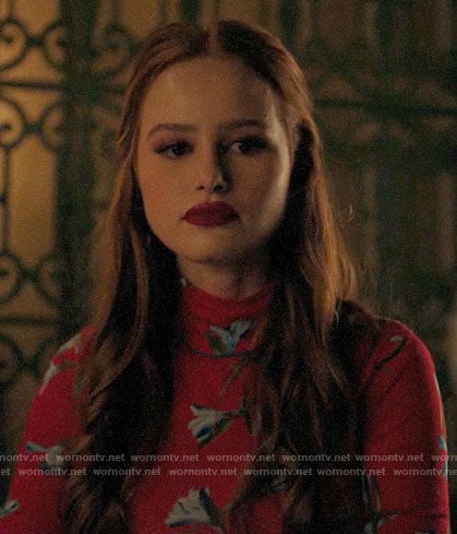 Cheryl's red floral mock-neck top on Riverdale