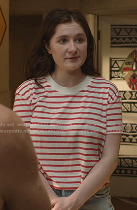 Debbie's red and white striped cropped tee on Shameless