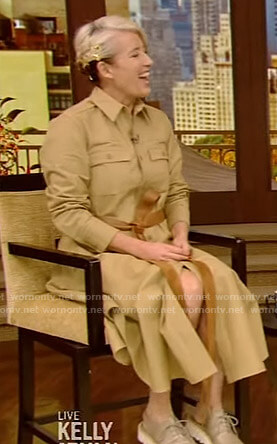 Emma Thompson's beige belted shirtdress on Live with Kelly and Ryan