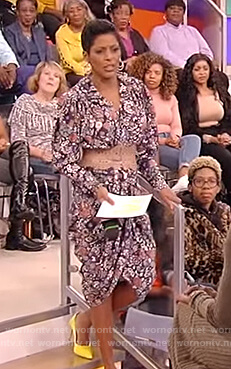 Tamron's floral ruched dress on Tamron Hall Show