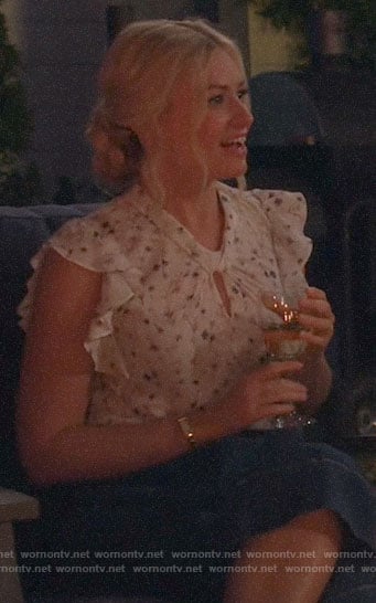 Gemma's white floral keyhole top on The Neighborhood