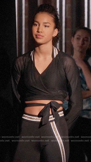 Gina's metallic striped leggings and sports bra on High School Musical The Musical The Series