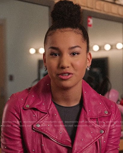 Gina's grey sweater and pink studded moto jacket on High School Musical The Musical The Series