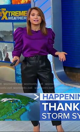 Ginger's purple puff sleeve top and belted pants on Good Morning America