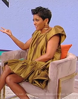 Tamron's green metallic mini dress on Tamron Hall Show