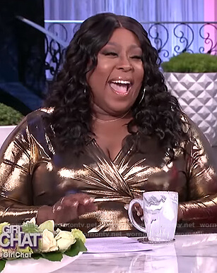 Loni's gold metallic wrap dress on The Real