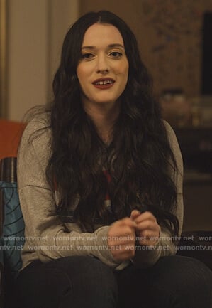 Jules's gray coca cola sweatshirt on Dollface