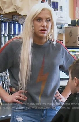 Gina's gray lightning bolt sweatshirt on The Real Housewives of Orange County