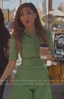 Madison's green Gucci belted jumpsuit on Dollface