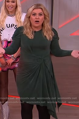 Kelly's green asymmetric wrap dress on The Kelly Clarkson Show