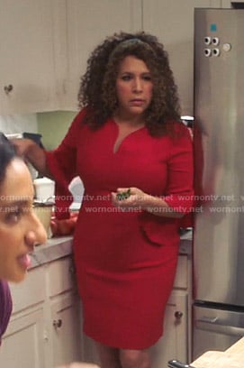 Griselda's red ruffle sleeve dress on Sunnyside