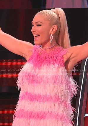 Gwen Stefani's pink striped feather dress on The Voice