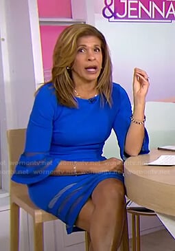 Hoda's blue mesh inset bell sleeve dress on Today