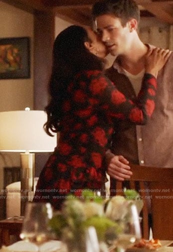 Iris's black and red floral dress on The Flash