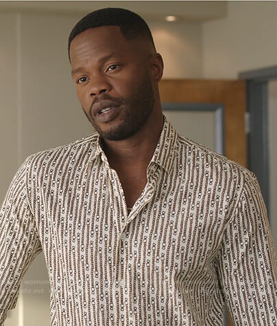 Jeff's white chain print shirt on Dynasty