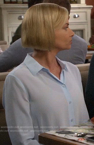 Jill's light blue button down blouse on Mom