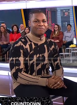 John Boyega's black and beige printed sweater on Good Morning America