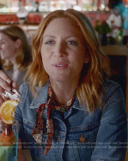 Julia's floral scarf and denim jacket on Almost Family