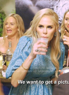 Kameron's metallic open back dress on The Real Housewives of Dallas