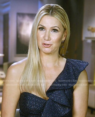 Kary's metallic one shoulder top on The Real Housewives of Dallas