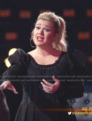 Kelly's black gathered neck dress on The Voice