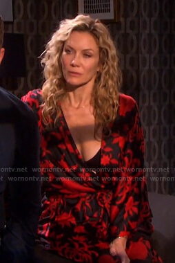 Kristen's black and red floral robe on Days of our Lives