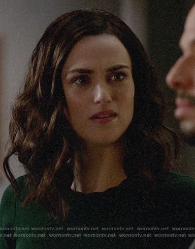 Lena's green scalloped trim dress on Supergirl