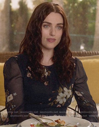 Lena's navy floral dress on Supergirl
