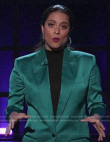 Lilly Singh's green satin blazer on A Little Late with Lilly Singh