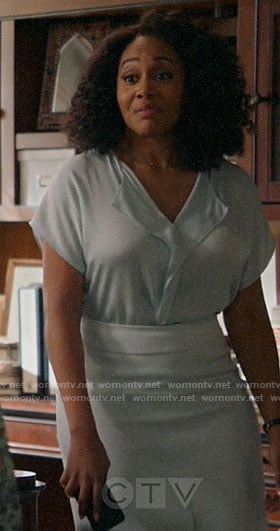 Lola's light blue blouse and pencil skirt on All Rise
