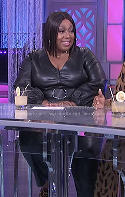 Loni's black belted v-neck jumpsuit on The Real