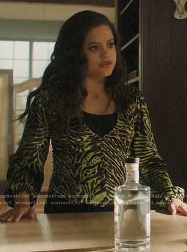 Maggie's lime green animal print top on Charmed