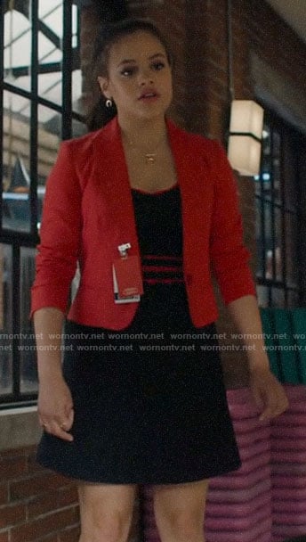 Maggie's navy dress with red trim on Charmed