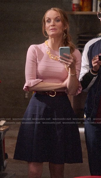 Miss Jenn's pink and navy ribbed dress on High School Musical The Musical The Series