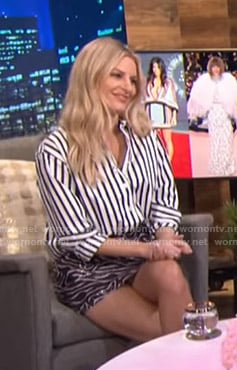 Morgan's black and white striped shirt on E! News Nightly Pop