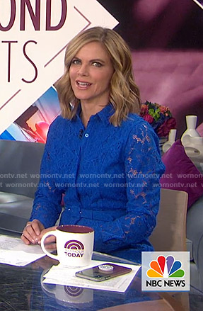 Natalie Morales's blue belted lace shirtdress on Today