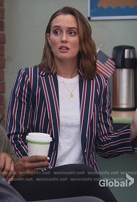 Angie's navy striped blazer on Single Parents