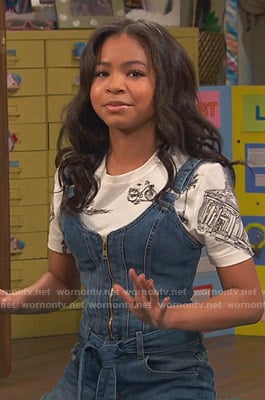 Nia's zip front denim jumpsuit on Ravens Home