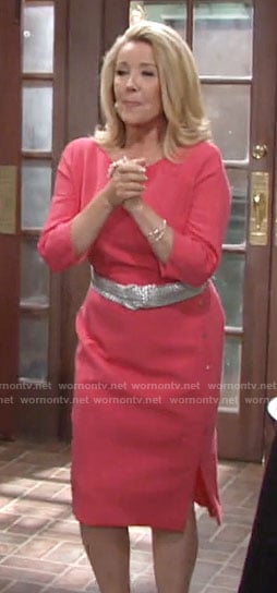 Nikki's coral pink sheath dress on The Young and the Restless